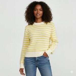 Michael Stars Merle Striped Crew Neck Sweater Lemonade Yellow Size L New